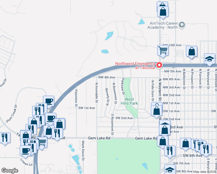 map of restaurants, bars, coffee shops, grocery stores, and more near 137-139 Beverly Drive North in Amarillo