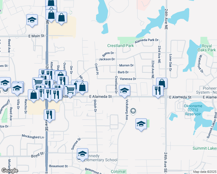 map of restaurants, bars, coffee shops, grocery stores, and more near 1713 Hillcrest Drive in Norman
