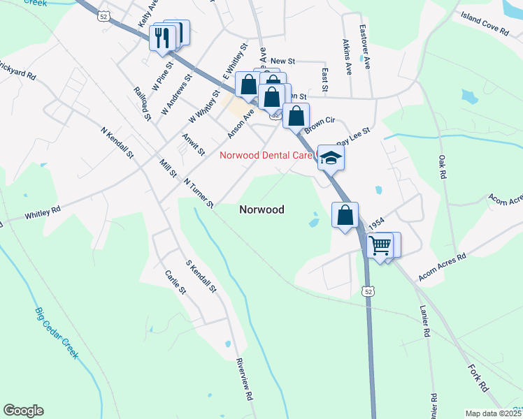 map of restaurants, bars, coffee shops, grocery stores, and more near in Norwood