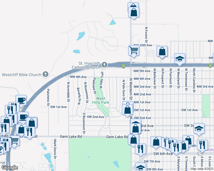 map of restaurants, bars, coffee shops, grocery stores, and more near 133 North Goliad Street in Amarillo