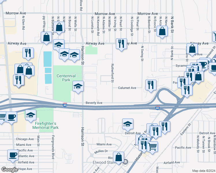 map of restaurants, bars, coffee shops, grocery stores, and more near 2482 Fox Avenue in Kingman