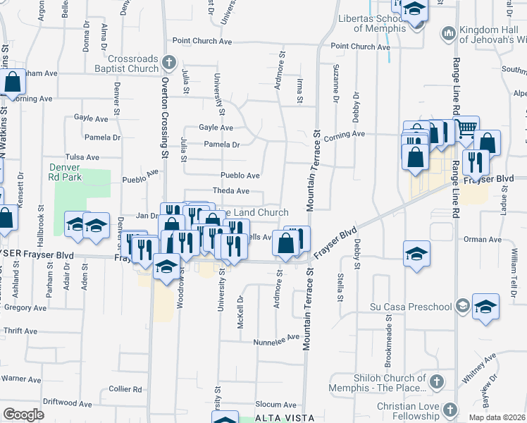map of restaurants, bars, coffee shops, grocery stores, and more near 2270 Cassie Avenue in Memphis