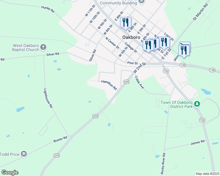 map of restaurants, bars, coffee shops, grocery stores, and more near 243 Hamilton Road in Albemarle