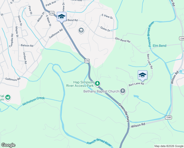 map of restaurants, bars, coffee shops, grocery stores, and more near 642-648 Greenville Hwy in Brevard