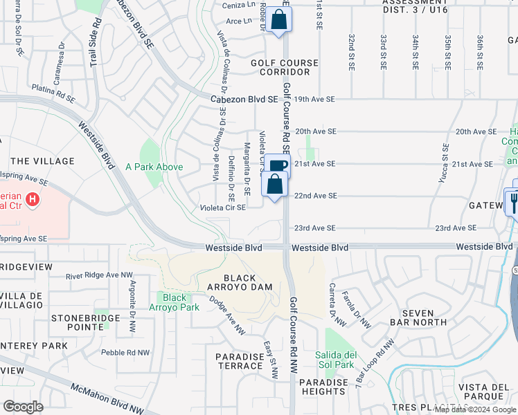 map of restaurants, bars, coffee shops, grocery stores, and more near 2068 Violeta Cir SE in Rio Rancho