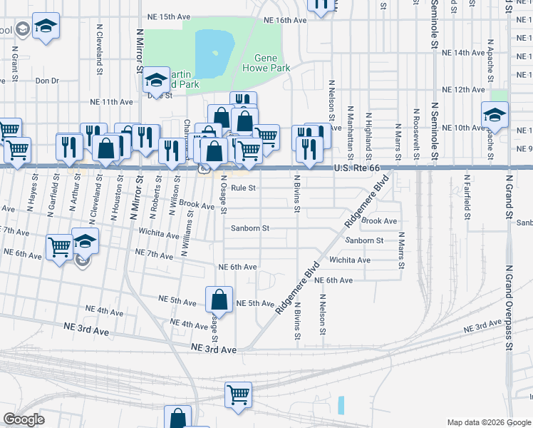 map of restaurants, bars, coffee shops, grocery stores, and more near 2409 Brook Avenue in Amarillo