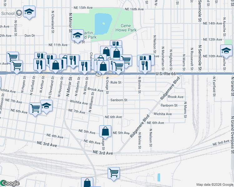 map of restaurants, bars, coffee shops, grocery stores, and more near 2219 Brook Avenue in Amarillo