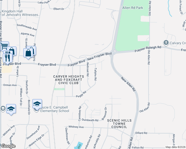 map of restaurants, bars, coffee shops, grocery stores, and more near 3468 Tallyho Road in Memphis