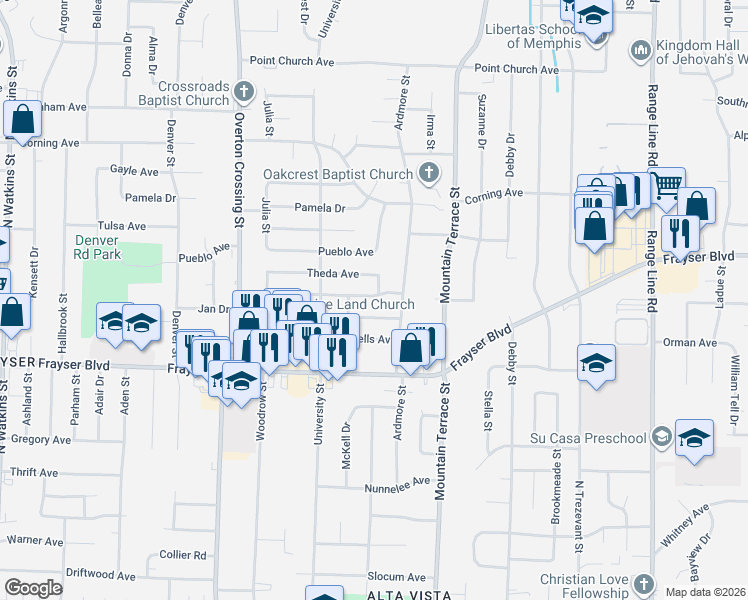 map of restaurants, bars, coffee shops, grocery stores, and more near 2270 Cassie Avenue in Memphis