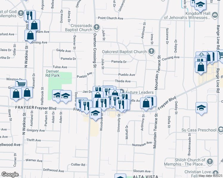 map of restaurants, bars, coffee shops, grocery stores, and more near 2178 Cassie Avenue in Memphis