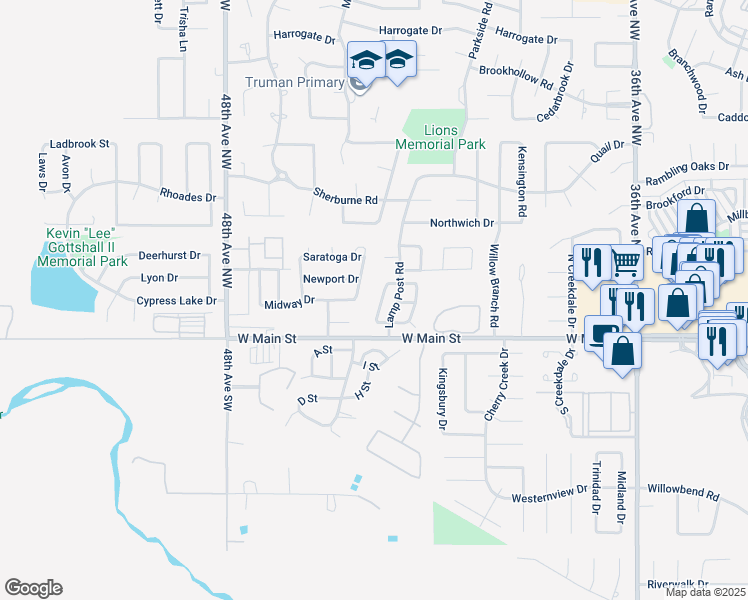 map of restaurants, bars, coffee shops, grocery stores, and more near 213 Victory Drive in Norman