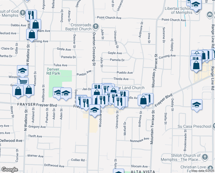 map of restaurants, bars, coffee shops, grocery stores, and more near 2178 Cassie Avenue in Memphis