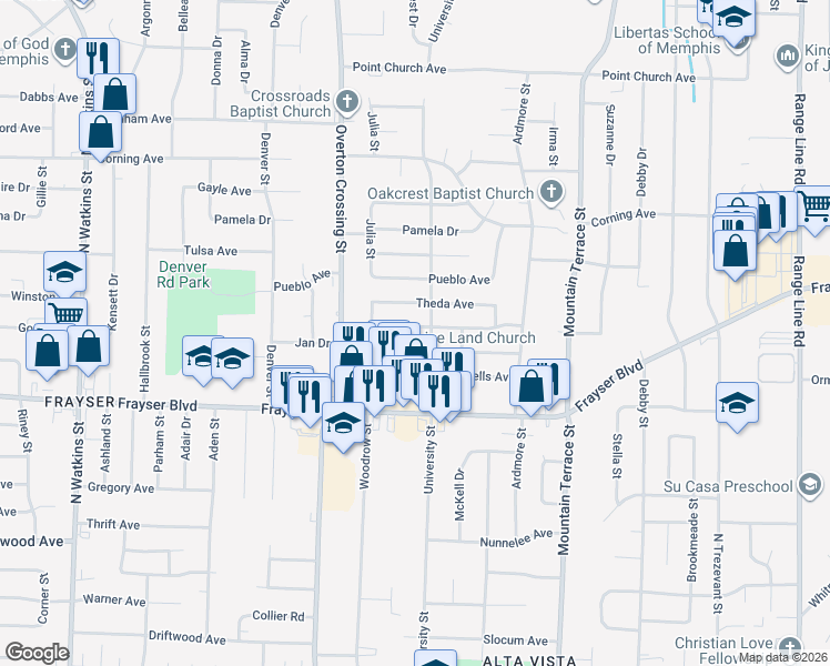 map of restaurants, bars, coffee shops, grocery stores, and more near 2178 Cassie Avenue in Memphis