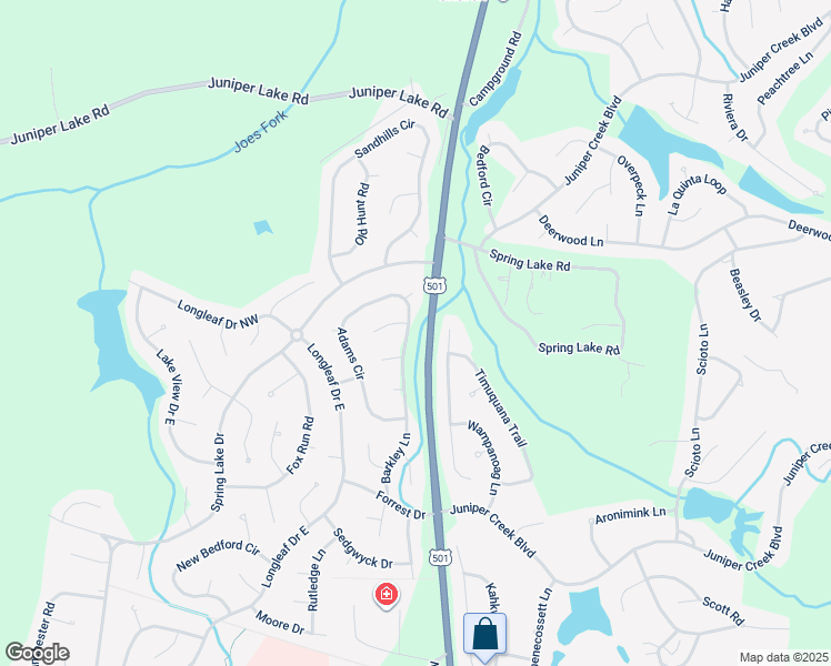 map of restaurants, bars, coffee shops, grocery stores, and more near 355 Adams Circle in Pinehurst