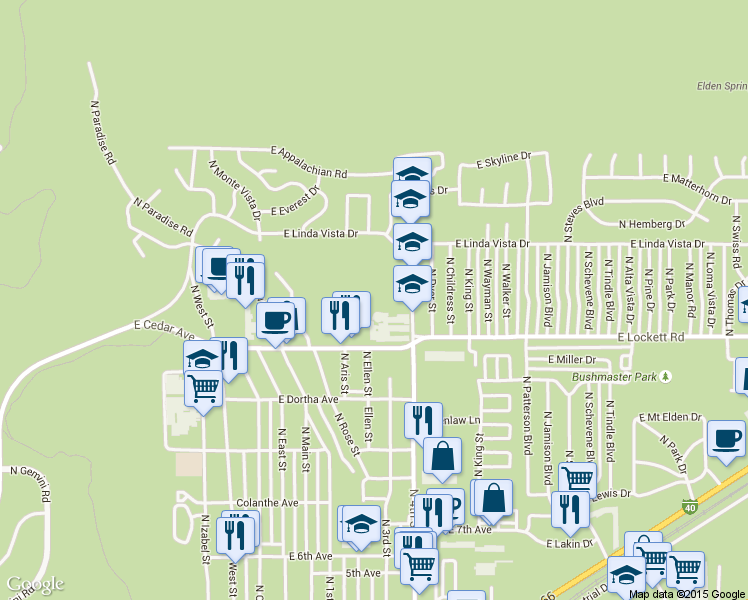 map of restaurants, bars, coffee shops, grocery stores, and more near 3401 North 4th Street in Flagstaff