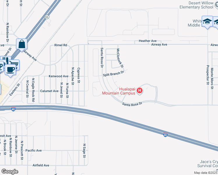 map of restaurants, bars, coffee shops, grocery stores, and more near 3351 Palmeras Street in Kingman