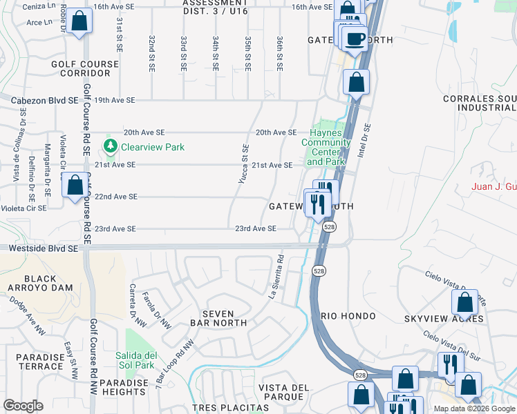 map of restaurants, bars, coffee shops, grocery stores, and more near 2207 Leonard Street Southeast in Rio Rancho