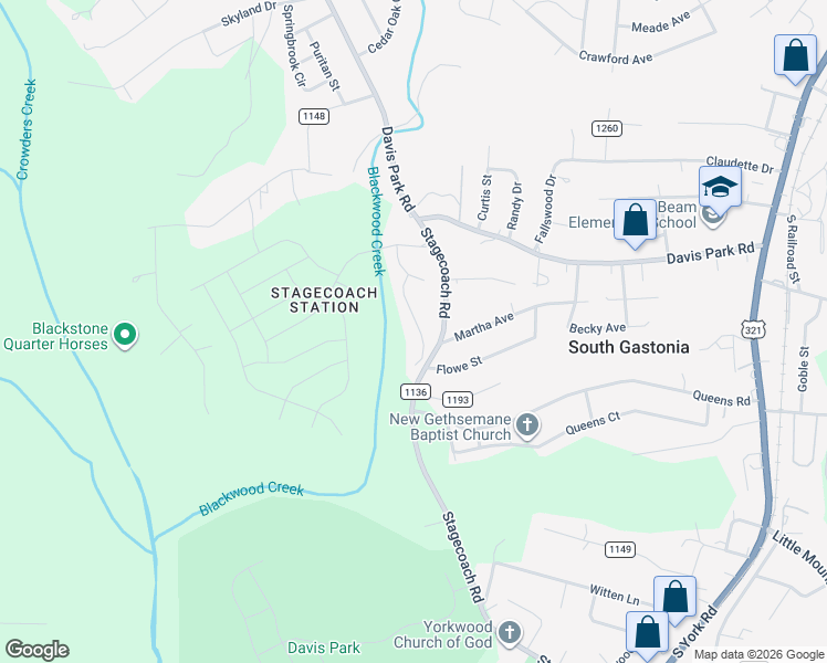 map of restaurants, bars, coffee shops, grocery stores, and more near 3369 Hunting Wood Court in Gastonia