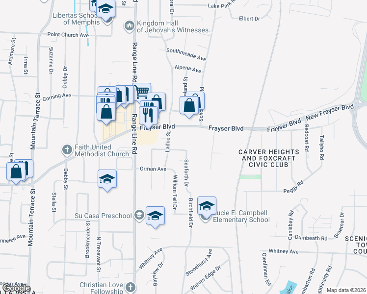 map of restaurants, bars, coffee shops, grocery stores, and more near 2770 McGregor Avenue in Memphis
