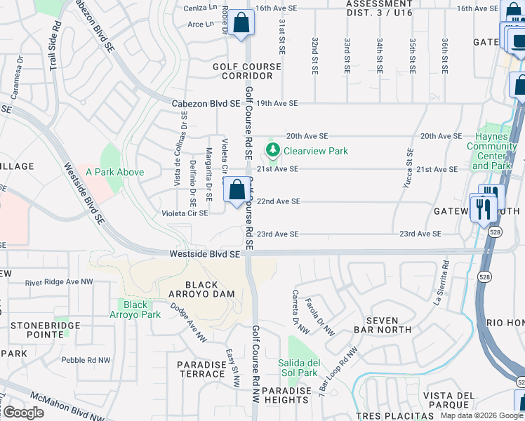 map of restaurants, bars, coffee shops, grocery stores, and more near 3000 22nd Avenue Southeast in Rio Rancho