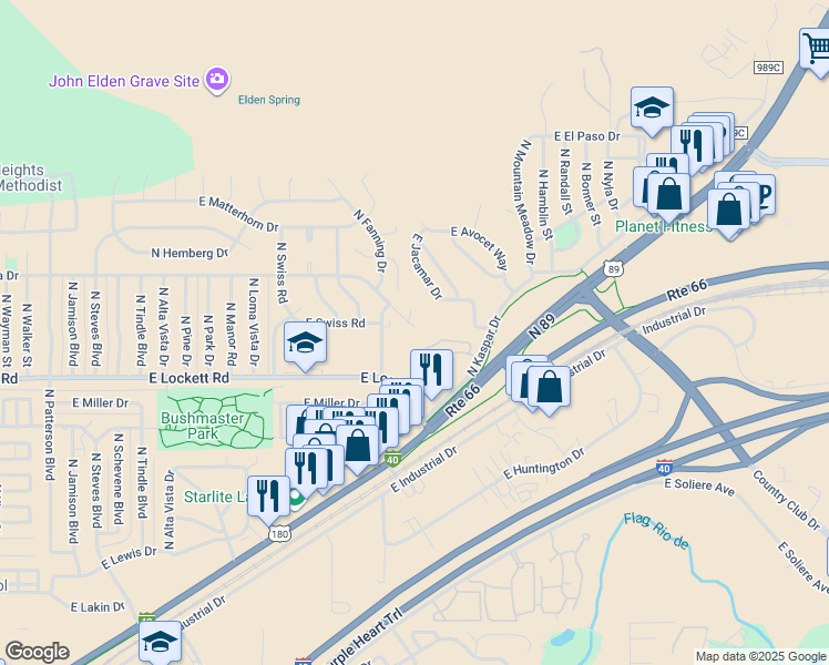 map of restaurants, bars, coffee shops, grocery stores, and more near 3850 North Fanning Drive in Flagstaff