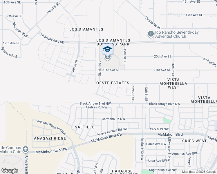 map of restaurants, bars, coffee shops, grocery stores, and more near 2300 10th Street Southeast in Rio Rancho