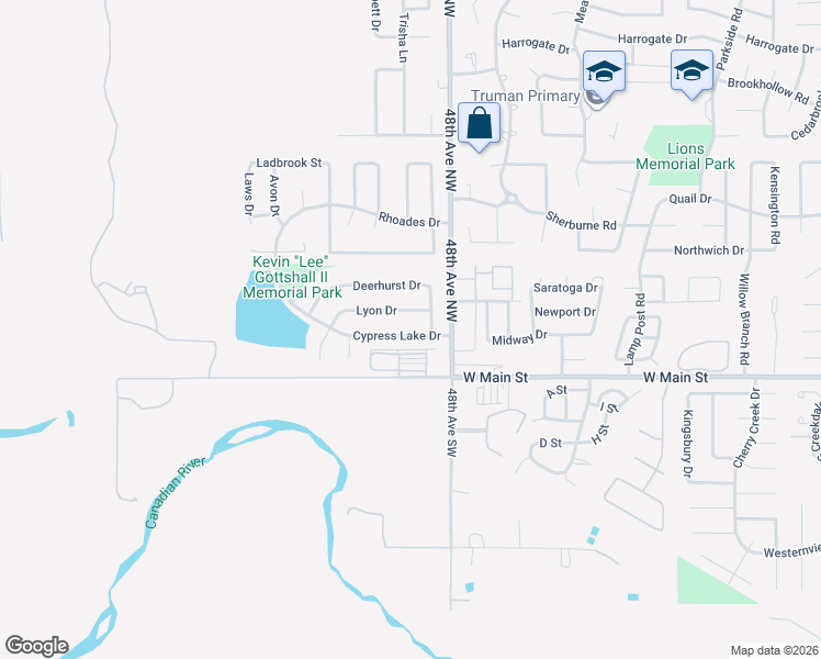 map of restaurants, bars, coffee shops, grocery stores, and more near 4913 Cypress Lake Dr in Norman