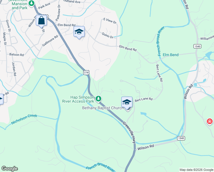 map of restaurants, bars, coffee shops, grocery stores, and more near 97 Poplar Gap Road in Brevard