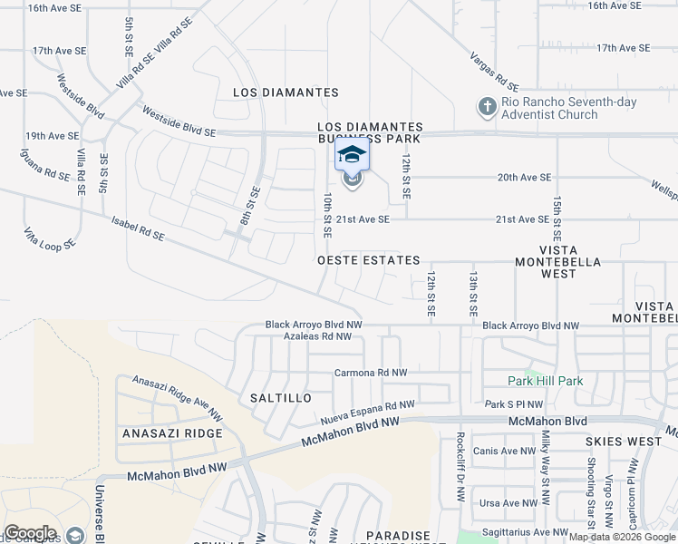 map of restaurants, bars, coffee shops, grocery stores, and more near 2300 10th Street Southeast in Rio Rancho