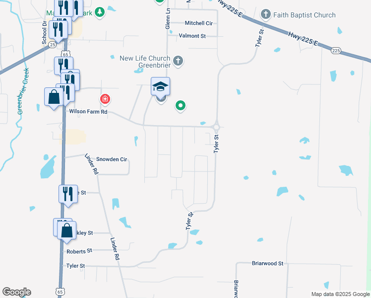 map of restaurants, bars, coffee shops, grocery stores, and more near 19 Dunwood Drive in Greenbrier