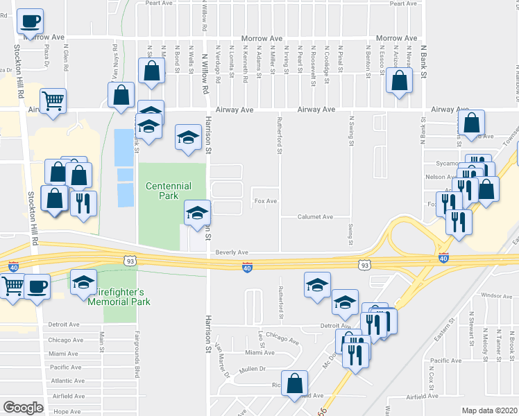 map of restaurants, bars, coffee shops, grocery stores, and more near 2482 Fox Avenue in Kingman
