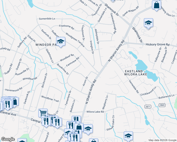 map of restaurants, bars, coffee shops, grocery stores, and more near in Charlotte