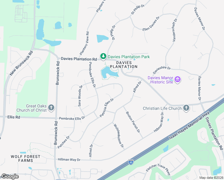 map of restaurants, bars, coffee shops, grocery stores, and more near 3569 Patricia Ellen Drive in Memphis