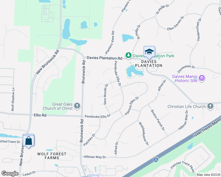 map of restaurants, bars, coffee shops, grocery stores, and more near 3457 Peter Cove in Memphis