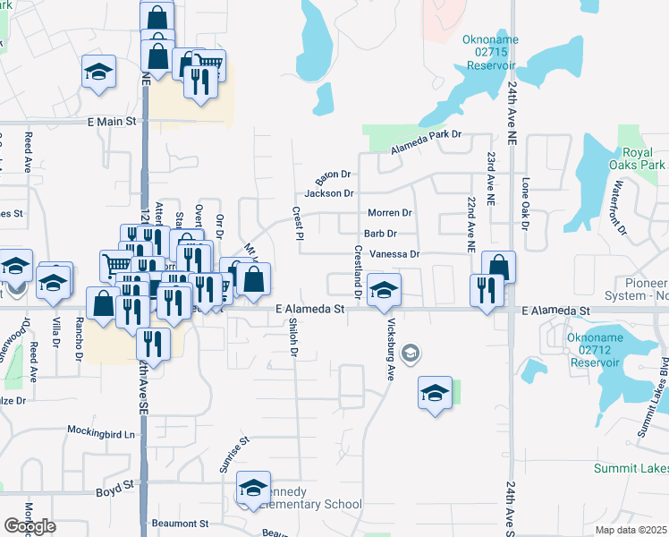 map of restaurants, bars, coffee shops, grocery stores, and more near 1713 Hillcrest Dr in Norman