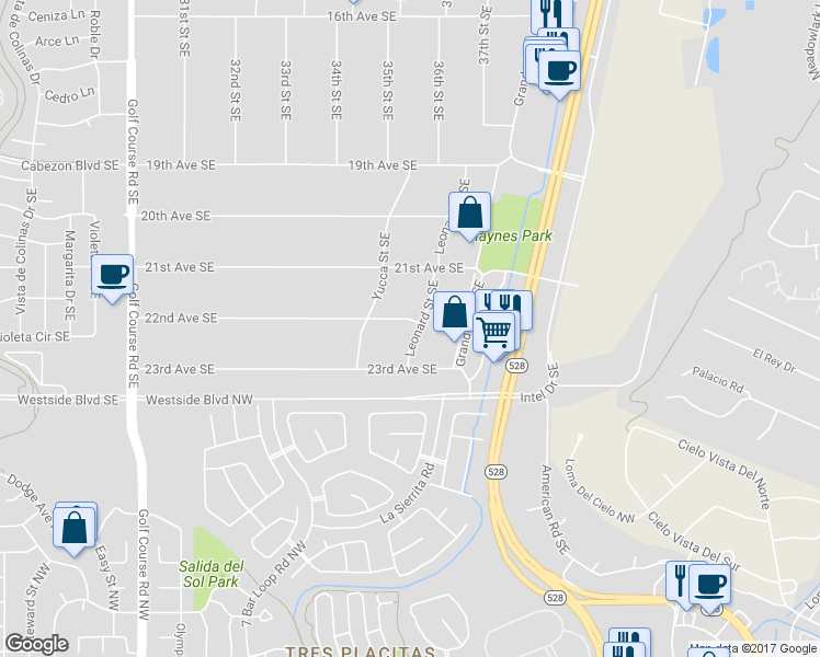 map of restaurants, bars, coffee shops, grocery stores, and more near 2207 Leonard Street Southeast in Rio Rancho