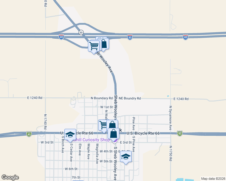 map of restaurants, bars, coffee shops, grocery stores, and more near 515 North Sheb Wooley Avenue in Erick