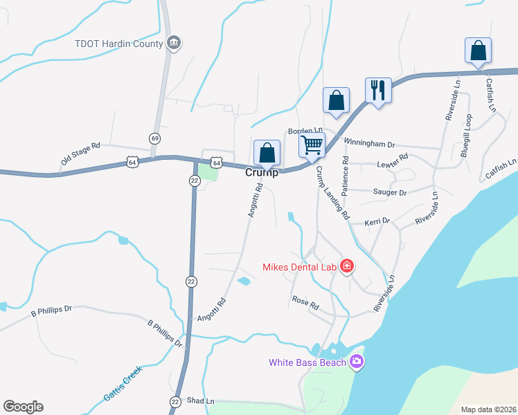 map of restaurants, bars, coffee shops, grocery stores, and more near 135 Angotti Road in Crump