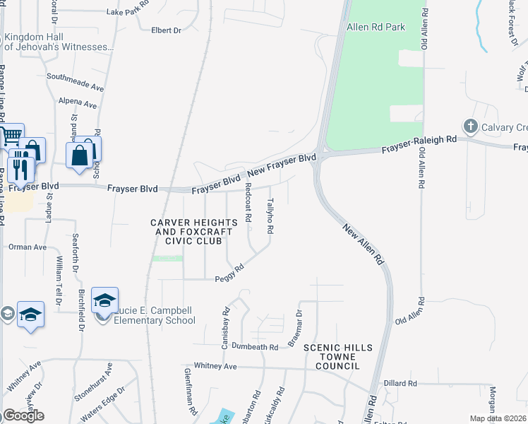 map of restaurants, bars, coffee shops, grocery stores, and more near 3468 Tallyho Road in Memphis