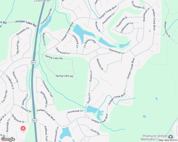 map of restaurants, bars, coffee shops, grocery stores, and more near 41 Scioto Lane in Pinehurst