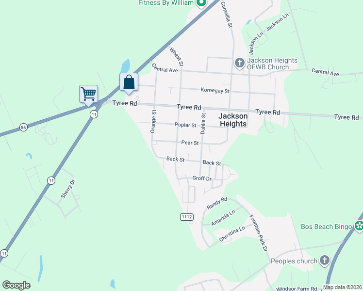 map of restaurants, bars, coffee shops, grocery stores, and more near 301-399 Wheat Street in Kinston
