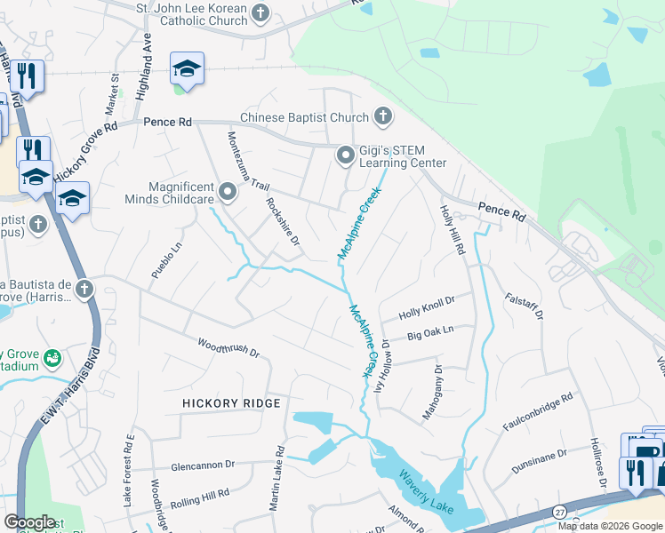map of restaurants, bars, coffee shops, grocery stores, and more near 6201 Rockshire Drive in Charlotte