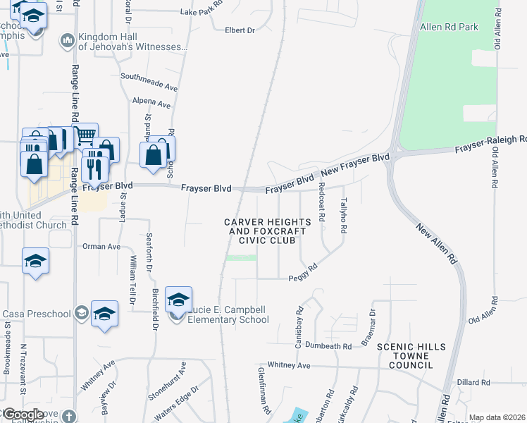 map of restaurants, bars, coffee shops, grocery stores, and more near 3456 Margaretta Road in Memphis