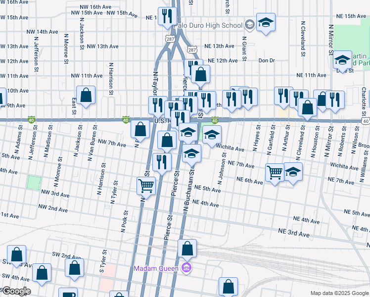 map of restaurants, bars, coffee shops, grocery stores, and more near 708 N Pierce St in Amarillo