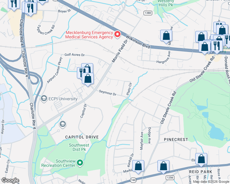 map of restaurants, bars, coffee shops, grocery stores, and more near in Charlotte