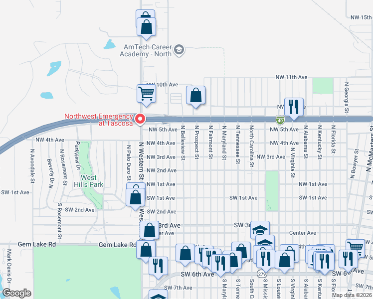 map of restaurants, bars, coffee shops, grocery stores, and more near 306 North Belleview Street in Amarillo