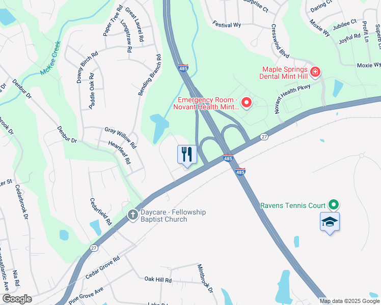 map of restaurants, bars, coffee shops, grocery stores, and more near 11901 Albemarle Road in Mint Hill