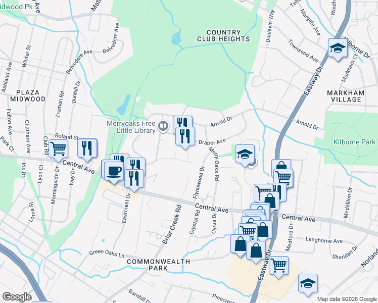 map of restaurants, bars, coffee shops, grocery stores, and more near in Charlotte