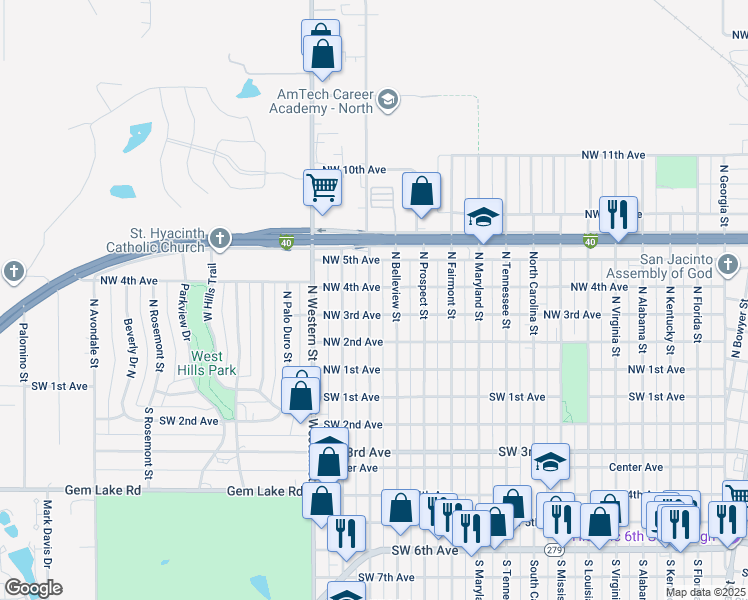 map of restaurants, bars, coffee shops, grocery stores, and more near 306 North Forest Street in Amarillo