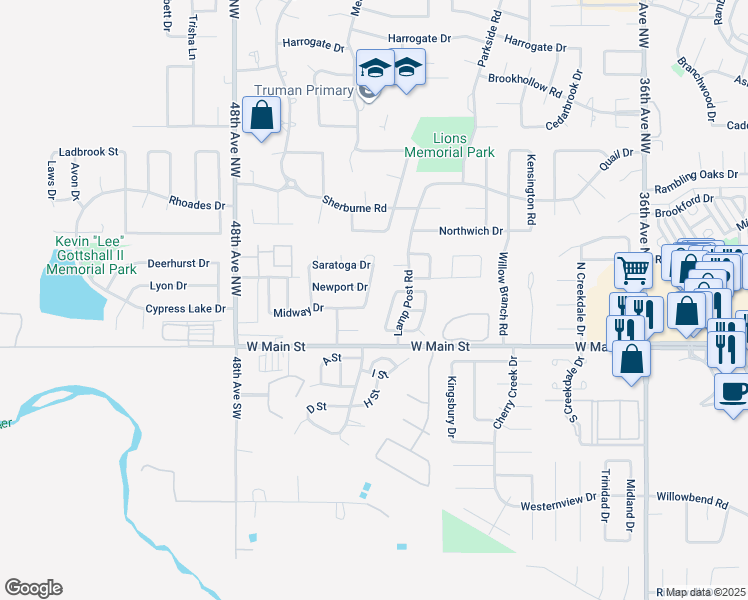 map of restaurants, bars, coffee shops, grocery stores, and more near 213 Victory Drive in Norman